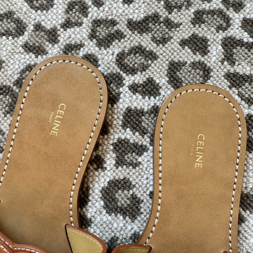 Celine Tan Leather Slide Sandals - Picture 3 of 4